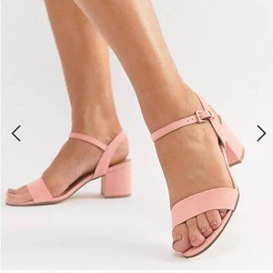 London Rebel Wide Fit Mid Block Pink Heeled Sandals Sz 8